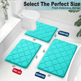 OLANLY Memory Foam Bath Mat Set of 3 Piece, Bathroom Rugs and Toilet Rug U-Shaped, Soft Thick Comfortable Bath Rugs, Machine Wash Dry, Non Slip Absorption Bath Mats for Bathroom Floor, Teal