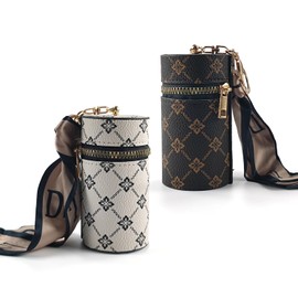 TORMEN Lipstick Case – Mini Organizer with Keychain for Makeup Coins Small Essentials (Brown + White)