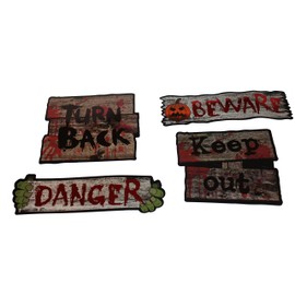 Nygala Set of 4 Hot Stamping Cutouts Signs Asst., 2 10" x 3" Long (Beware, Danger), and 2 6"x 7" (Turn Back, Keep Out) Haunted House, Photo Booth Props, Yard Decorations and Accessories