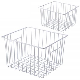 SANNO Freezer Baskests Organizer Bins, Freezer Wire Storage Basket Refrigerator Storage Baskets Bins Organizer with Built-in Handles for Cabinets, Pantry, Closets, Bedrooms - Set of 2 White