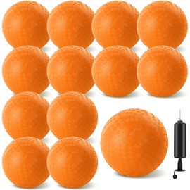 HSLCGF 24 Pcs Dodgeballs 5 Inch Playground Ball Orange Kickball Inflatable Rubber Handball Bouncy Dodge Ball with 1 Hand Pump for Outdoors Ball Games Gym Camps Picnic (Orange)