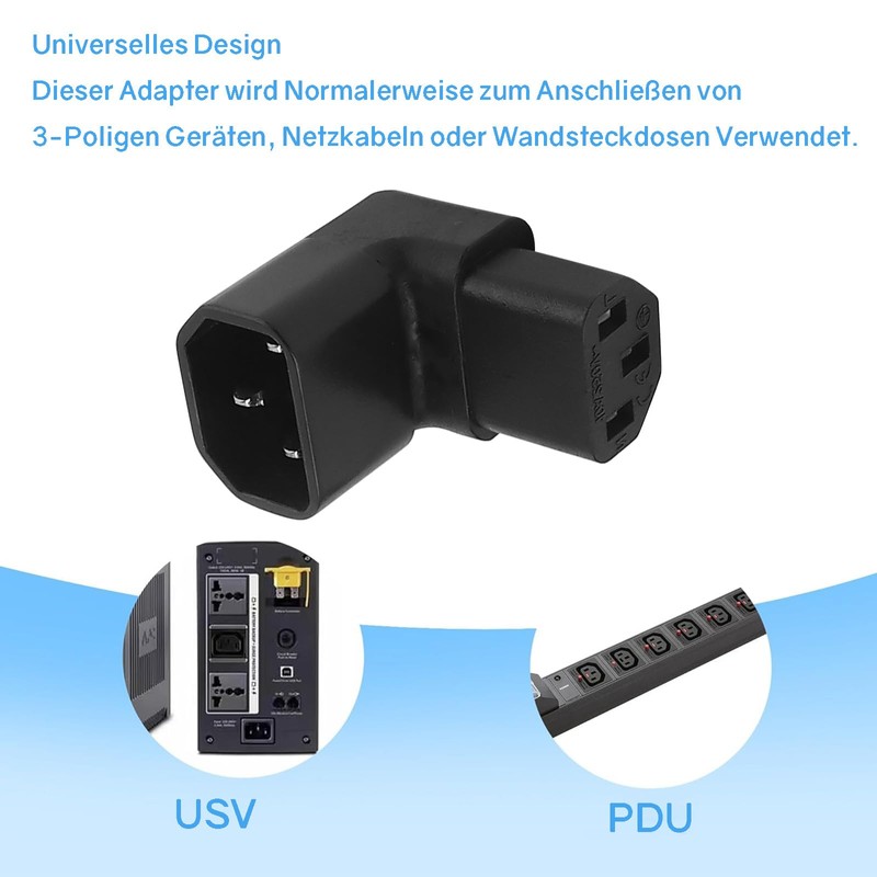 Powice IEC Socket C13 to C14 Plug, 90 Degree Downward,