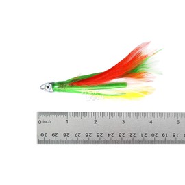 10pcs Mexican Flag Fish WOW!® 4" Mini Feather 1/2oz Bullet Chrome Head Trolling Feather unrigged Tuna Lure Bait