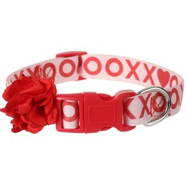 Valentines Dog Collar with Removable Red Flower Charm, Large Dog Collar for Female Dogs