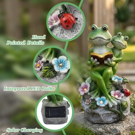 BAHOOMED Solar Frog Garden Statue Outdoor Decor - Resin Frog Figurine with Solar Powered LED Lights, Waterproof Animal Sculpture for Patio Yard Lawn Decorations