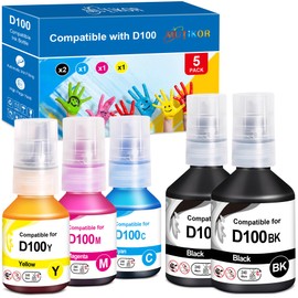 D100 Ink Refill Bottles Value Pack Compatible Replacement for Brother D100 Ink Bottles Compatible for DCP-T230 T236 T238 T430 T435W T436W T439W Printers (5-Pack, 2Black 1Cyan 1Magenta 1Yellow)