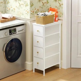 Ultra-Thin White Nightstand 4 Fabric Drawers Slim Narrow Side Table for Small Spaces for Bedroom Apartment Storage Organizercolor: White Color