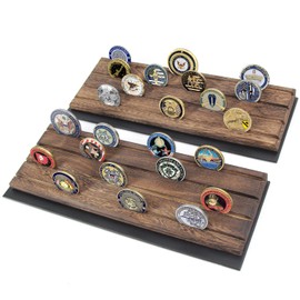 J JACKCUBE DESIGN Set of 2, 4 Rows Challenge Coins Display Stand, Military Collectible Coin Holder Rack Rustic Wood- MK854A