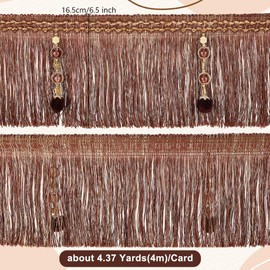 OLYCRAFT 4 m Brown Fringe Tassel Trim with Braided Beads, 16.5 cm Wide, Hanging Ball Tassel Trim, Fringe Trim Made of Polyester Fringe Ribbon for Curtains, DIY, Sewing, Crafts, Home Decoration