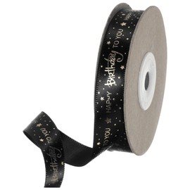 PATIKIL 5/8 Inch x 20Yard Satin Ribbons with Gold Printed, Happy Birthday Ribbon for Birthday Gift Bouquet Wrapping Bows Craft DIY Decoration, Black