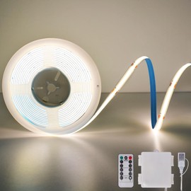 OMIKA COB LED Light Strip, Wireless 640LED 6.56Ft 4000K Natural White Battery Powered LED Strip Lights with Remote Control Timer Dimmable Flexible Cuttable Tape Light for Cabinet Shelves Desk Bedroom