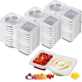 Snack Container, 30 Pcs Double compartment snack containers, Double Compartment Condiment Containers with Lids,Reusable Snack Container pare Outdoor Use, Travel
