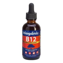 Bioganic Vitamina B12 Metilcobalamina Liquida Sublingual Rápida Absorción Vegano Azúcar Añadida Gluten Sabor Arándano Natural 1200 Porciones Envase