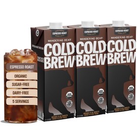 Wandering Bear Espresso Roast Organic Cold Brew Coffee - Extra Strong Bold, Smooth, No Sugar Added, Shelf-Stable, Ready to Drink & Vegan, 100% Organic Iced Cold Brewed Coffee Drink - 32 fl oz, 3 pack