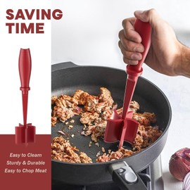 Multipurpose TAHAA Meat Chopper and Masher - Perfect for Ground Beef, Turkey, Hamburger Meat, and More - Durable Nylon Material, Heat Resistant and Non-Stick Safe Kitchen Utensil (Red)