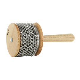 Heysland Wooden Cabasa Percussion Musical Instrument Metal Beaded Chain and Cylinder Pop Hand Shaker for Band Music Education 3.5inch, (HL01M)