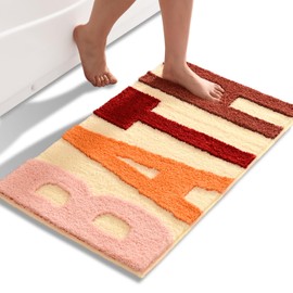 Beige Bathroom Rugs Cute Bath Mats for Bathroom Non Slip Colorful Floor Mat, Thick Soft Shaggy Bath Rug Aesthetic Bathroom Deocr, Super Absorbent Bathmat Carpet for Shower, 20 x 32