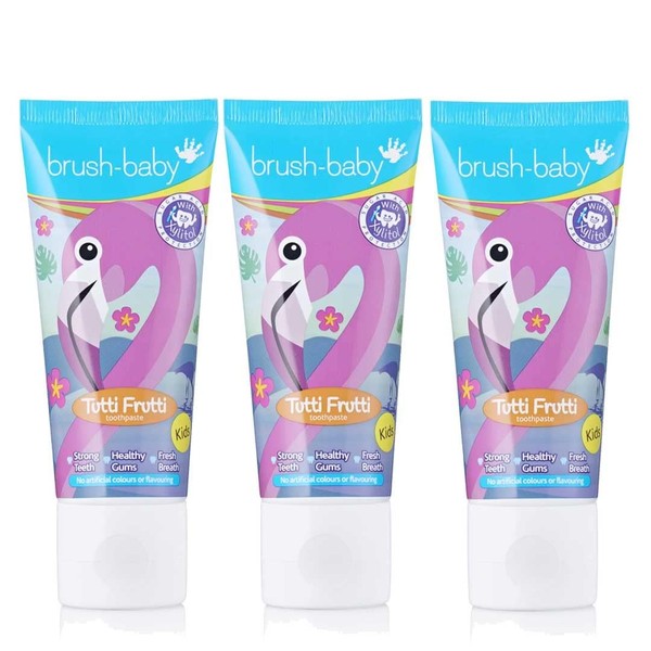 Brush-Baby Tutti Frutti Toothpaste for Kids | Stage 3 - Kids | 3+ Years | Delicious Fruity Flavour, with Xylitol & Fluoride for Strong Teeth, Healthy Gums & Fresh Breath | Pack of 3 x 50ml Tubes