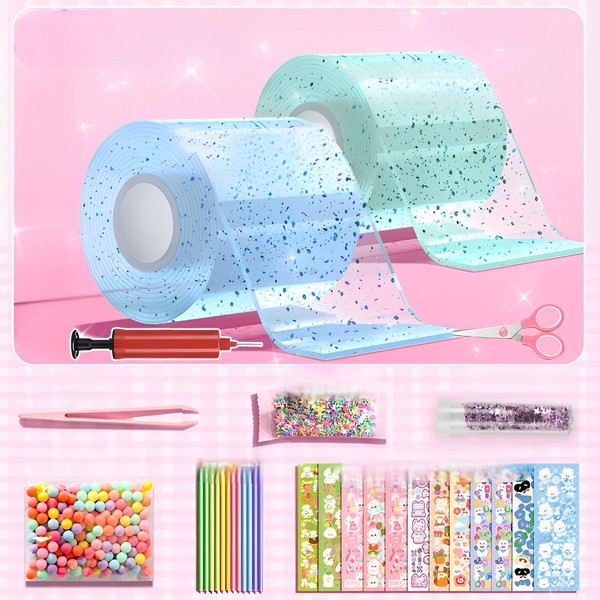 Nano Tape Bubbles Set for Children, 2 Rolls of Mixed Coloured Bubble Tape, Nano Tape Bubbles, Bubble Tape, DIY Craft Ideas for Blowing, Double-Sided Tape for Homemade Balls, Nano Tape Ball