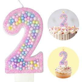 Zlongron Birthday Number Candles, Handmade Macaron 3D Flash Number 2 Candle, Suitable for Girls and Boys' Birthdays, Weddings, Anniversaries, Theme Party Cake Decorations