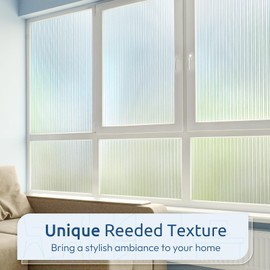 rabbitgoo Reeded Glass Window Privacy Film, Non Adhesive Frosted Glass Window Film, Static Cling, Removable, UV Heat Blocking, Anti-Glare, Decorative for Bathroom Living Room, 17.5 by 118.1 Inches