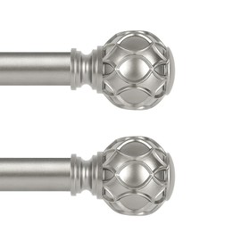 TANGWIN Silver Farmhouse Curtain Rods for Windows:Heavy Duty Adjustable Curtain Rod for Bedroom Living Room,Boho Decorative Rustic Drapery Rods with Vintage Coastal Finial,Antique Silver 2 Pack 18-45"