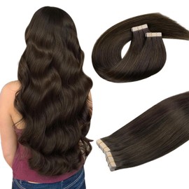 DOORES Glue-In Hair Extensions, Light Dark Brown, 45 cm (18 Inches), 100 g, 40 Pieces, Real Hair Tape-In Hair Extensions, Remy Hair, Natural Hair