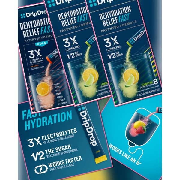 dripdrop 3x DripDrop Hydration Keto Carnivore Lemon Lime Orange Electrolyte