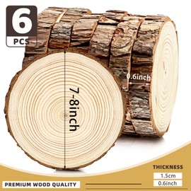 FSWCCK 6 Pack Nature Unfinished Round Wood Slices, 7-8 Inches Wooden Circle, Large Wood Slabs for Weddings Centerpieces Decor and DIY Painting Crafts