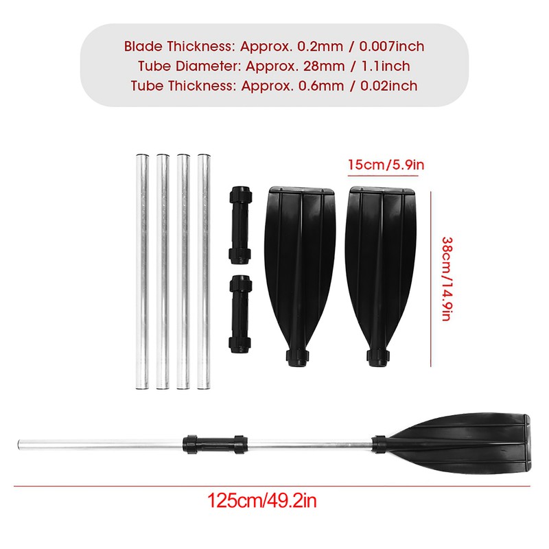 125cm/49.2in Detachable Afloat Oars Aluminum Alloy Paddles Dual End Portable