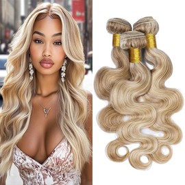 Ombre Blonde Bundles Human Hair P27613 Body Wave Bundles 24 26 28 Inch Brazilian Hair 3 Bundles Two Tone Honey Blonde Mixed With 613 Bundles Silky Soft for Black Women