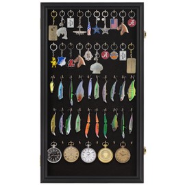 Display Case Wall Cabinet - Keychain Display Case , Fishing Lures Baits Display Case, Pocket Watches Display Case - Keyring Collection Display Home and Kitchen - Black Finish