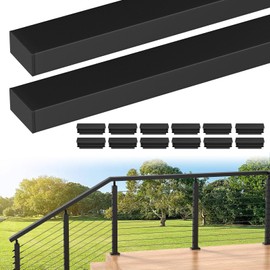 BLIKA 2 Pack 6'6'' Stainless Steel Cable Railing Handrails, Black Rectangular Handrail Flat Top Rail with End Caps for Deck Stair Cable Railing System, Deck Hand Rails for Indoor/Outdoor, BL01-T