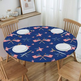 Famame Mantel redondo ajustable para el Día de los Caídos del 4 de julio, impermeable, con borde elástico, se limpia con un paño, para interiores y exteriores, se adapta a 45 a 50 pulgadas, mediano