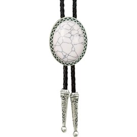 SELOVO Genunie Leather Bolo Tie Native Western Bola Tie Stone (White)