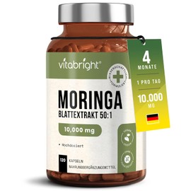 Moringa Capsules High Dose 10,000 mg | 50:1 Moringa Extract - 1 Capsule Daily | 120 Capsules 4 Months Supply | Laboratory Tested | No Additives | VitaBright