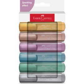 Faber-Castell 254676 Highlighter Set 46, Set of 6, Metallic Colours, with Durable Chisel Tip, Line Width 1-5 mm, Refillable