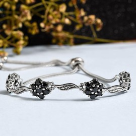 SHOP LC DELIVERING JOY New Stainless Steel Black Spinel Bolo Bracelet for Women Jewelry Gifts for Women Bangle Christmas Gifts