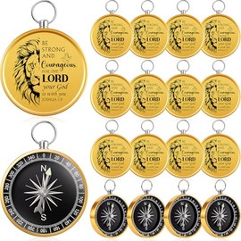 Zhengmy Brújula cristiana de 24 piezas de regalos para el día del padre, león grabado en oro, brújula religiosa con versículos de las Escrituras, brúj