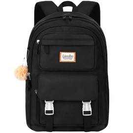 LIECDRO Black backpack for school, Girls backpacks, College high middle school Book Bag, 15.6 inch Laptop backpack for women, Water Resistant Bookbag for girls, mochilas escolares para niñas,