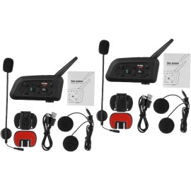 2 Pack V6 Motorcycle Helmet Bluetooth Intercom Headset 1200m 6 Riders FM