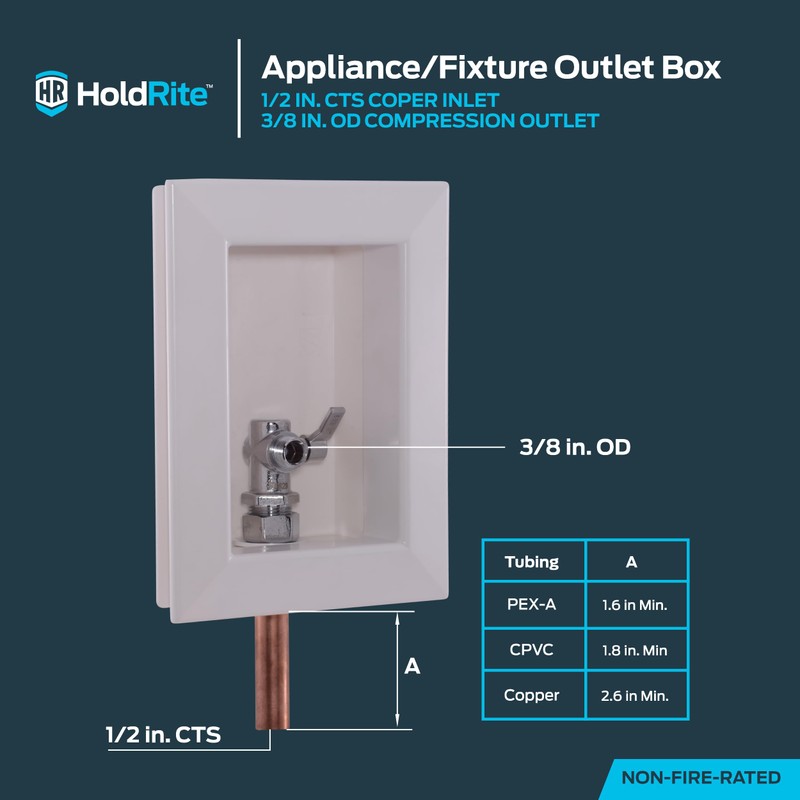 Holdrite Appliance Fixture Outlet Box with 3/8 Inch OD Compression
