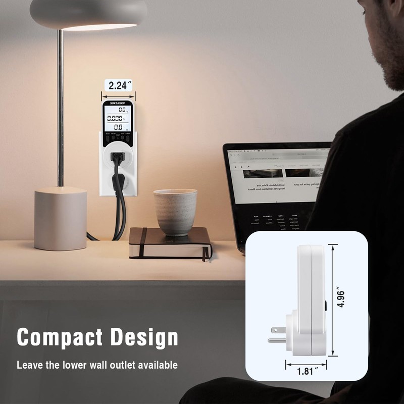 Suraielec Watt Meter, Plug-in Socket Power Meter, 90V-250V Wide Range,