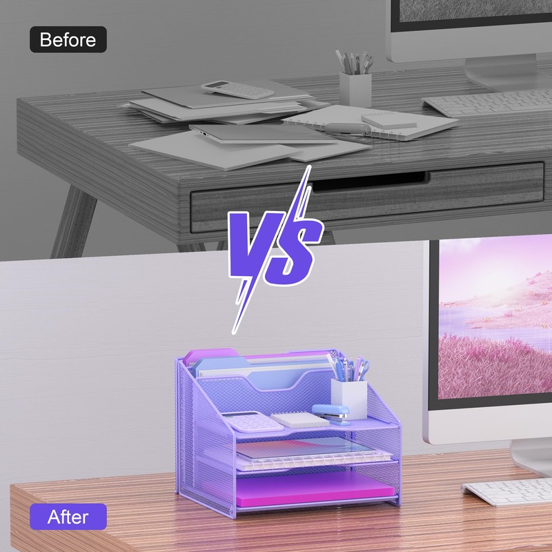 Samstar Purple Desk File Organizer, Mesh Letter File Folder Holder