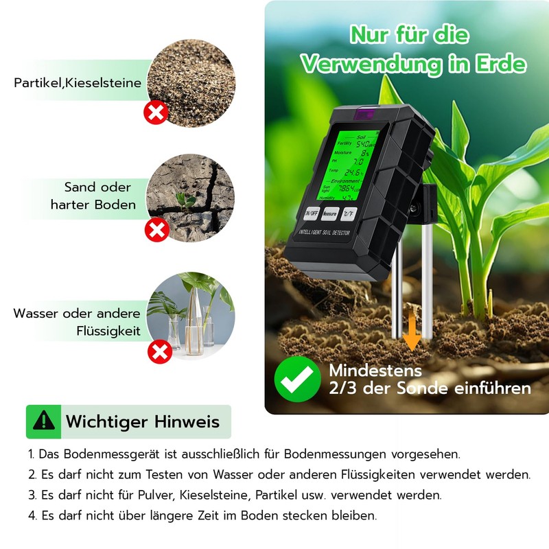 Wigearss 6-in-1 Soil Meter pH Moisture Temperature Light Soil Tester