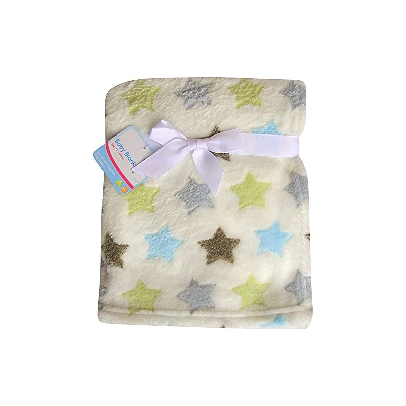 Super Soft & Fluffy Large Patterned Baby Blanket (Cream Stars)