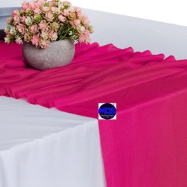 MDS Pack of 20 Wedding 12 x 108 inches Chiffon Table Runner for Wedding, Decorations for Birthday Parties, Banquets, Graduations, Engagements, Runners fit Rectangle, Round Table - Hot Pink