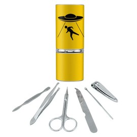 Alien Abduction Hazard Warning Sign Stainless Steel Manicure Pedicure Grooming Beauty Care Travel Kit