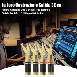 YuanYong Audiophile Banana Plug Brass 24 K Gold-Plated Full Metal Housing Carbon Fibre Connector for Speaker Cable up to 7 mm (Pack of 4)