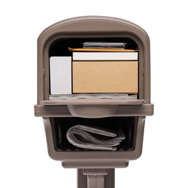 Gibraltar Mailboxes Gentry Large Capacity Double-Walled Plastic Mocha, All-In-One Mailbox & Post Combo Kit, GGC1M0000